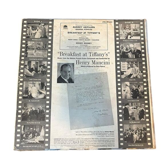 VINTAGE RARE BREAKFAST AT TIFFANYS HENRY MANCINI‎ SOUNDTRACK LP 1961 RCA 12” - Picture 4 of 6
